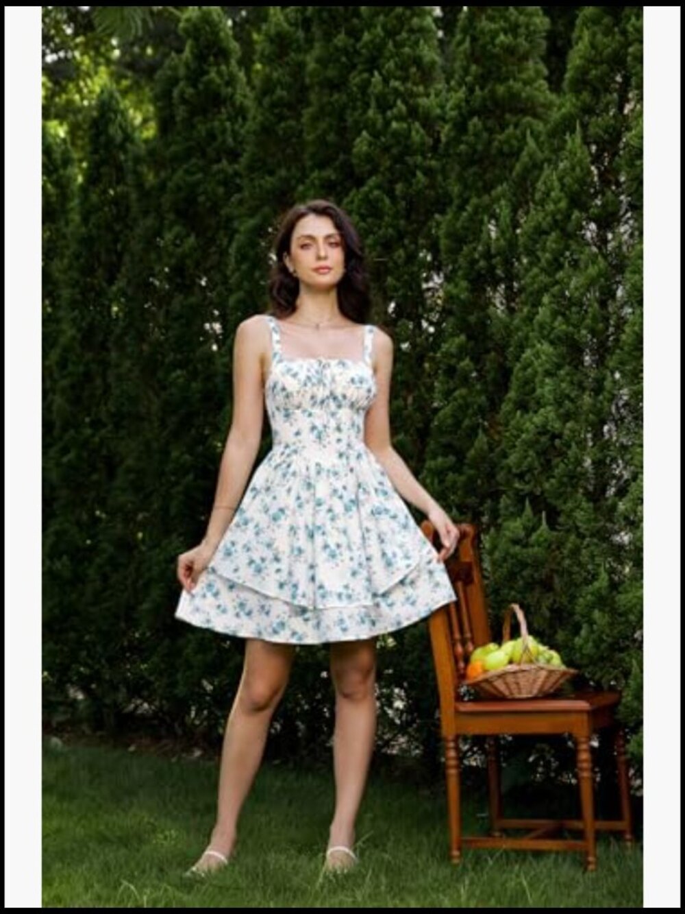 Polyester Elastane Floral Mini Corset Dress with Pockets A-Line Sundress - Picture 2 of 7
